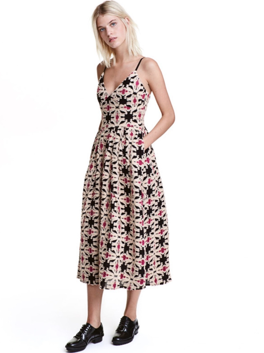 H&M Black Textured Midi Dress